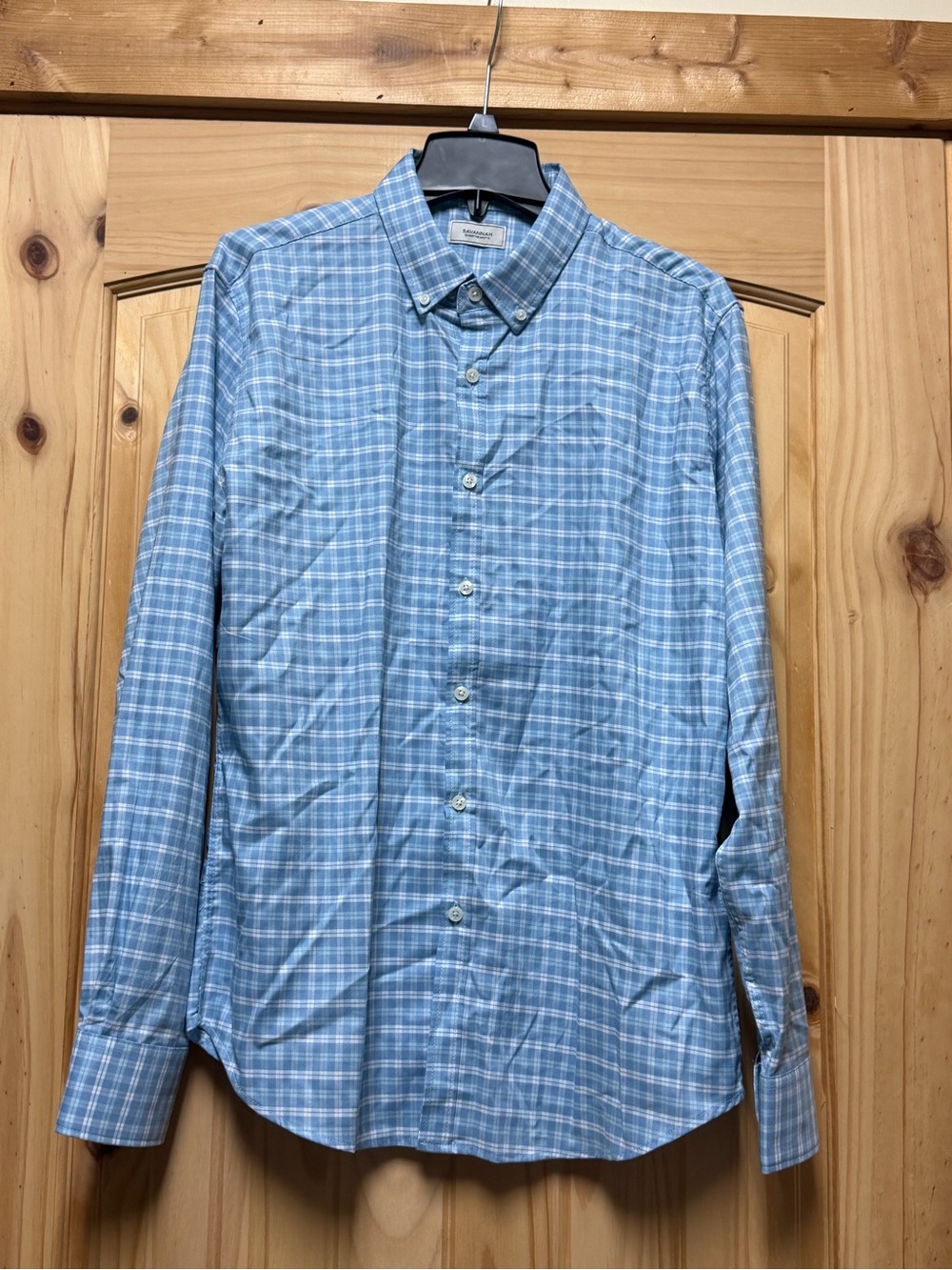 Savannah Light Blue Plaid Button-Down Shirt NWOT Large